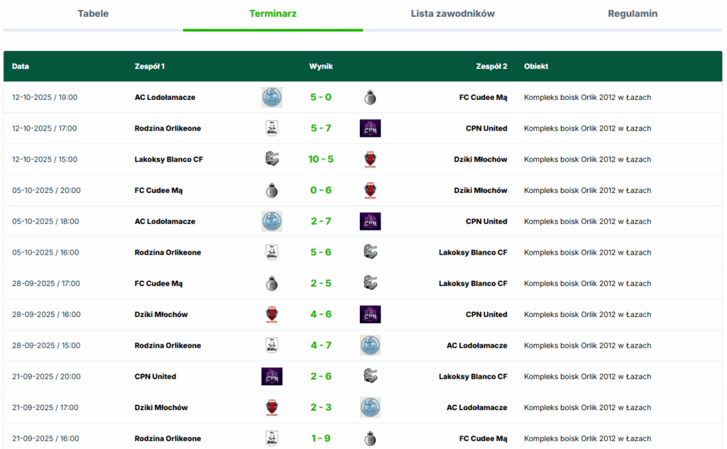 Terminarz Lesznowolskiej Ligi Szóstek